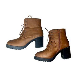 Forever 21 Brown Lace-Up Block Heel Lug Sole Ankle Boots